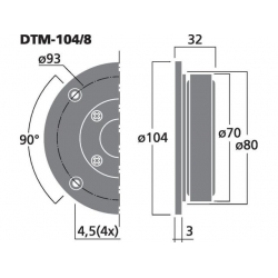 DTM-104/8 Kopułkowe głośniki wysokotonowe, 45W<sub>RMS</sub>, 8Ω (/8) oraz 4Ω (/4)