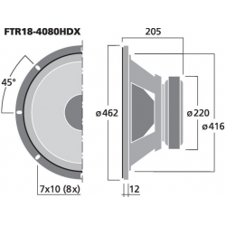 FTR18-4080HDX Profesjonalny głośnik niskotonowy PA, 1000W<sub>RMS</sub>, 8Ω