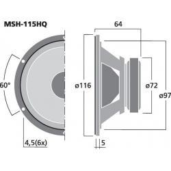 MSH-115HQ Wysokiej jakości głośnik średniotonowy HiFi, 100W<sub>MAX</sub>, 50W<sub>RMS</sub>, 8Ω