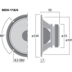 MSH-116/4 Głośnik średniotonowy HiFi, 120W<sub>MAX</sub>, 40W<sub>RMS</sub>, 4Ω