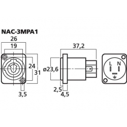 NAC-3MPA1 Gniazdo montażowe NEUTRIK POWERCON, typ A