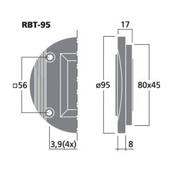 RBT-95 Wstęgowe głośniki wysokotonowe, 60W<sub>MAX</sub>, 30W<sub>RMS</sub>, 8Ω