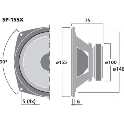 SP-155X Głośnik pełnopasmowy, 50W<sub>MAX</sub>, 25W<sub>RMS</sub>, 8Ω
