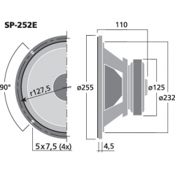 SP-252E Głośnik nisko-średniotonowy HiFi, 150W<sub>MAX</sub>, 75W<sub>RMS</sub>, 4Ω