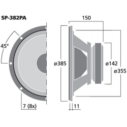 SP-382PA Uniwersalny głośnik niskotonowy, 300W<sub>MAX</sub>, 150W<sub>RMS</sub>, 8Ω