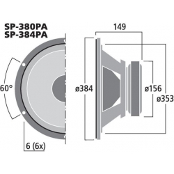 SP-384PA Głośniki niskotonowe PA dużej mocy, 500W<sub>MAX</sub>, 250W<sub>RMS</sub>, 8Ω (SP-380PA) oraz 4Ω (SP-384PA)