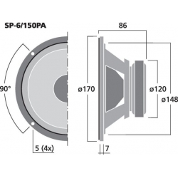 SP-6/150PA Głośnik średniotonowy PA, 300W<sub>MAX</sub>, 150W<sub>RMS</sub>, 8Ω