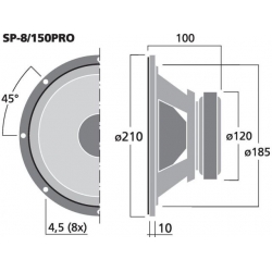 SP-8/150PRO Kompaktowy głośnik niskotonowy PA, 300W<sub>MAX</sub>, 150W<sub>RMS</sub>, 8Ω