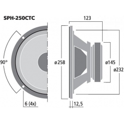SPH-250CTC Subwoofer HiFi, 2 x 150W<sub>MAX</sub>, 2 x 100W<sub>RMS</sub>, 2 x 8Ω