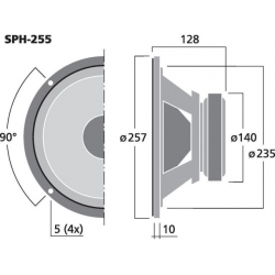 SPH-255 Głośnik niskotonowy HiFi, 120W<sub>MAX</sub>, 60W<sub>RMS</sub>, 8Ω