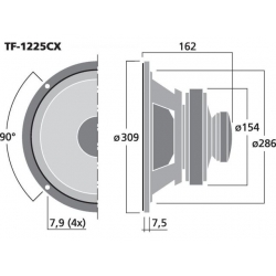 TF-1225CX Profesjonalny 2-drożny, koaksjalny głośnik PA, 250W<sub>RMS</sub>, 8Ω