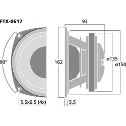 FTX-0617 Profesjonalny 2-drożny, koaksjalny głośnik PA, 150W<sub>RMS</sub>, 8Ω